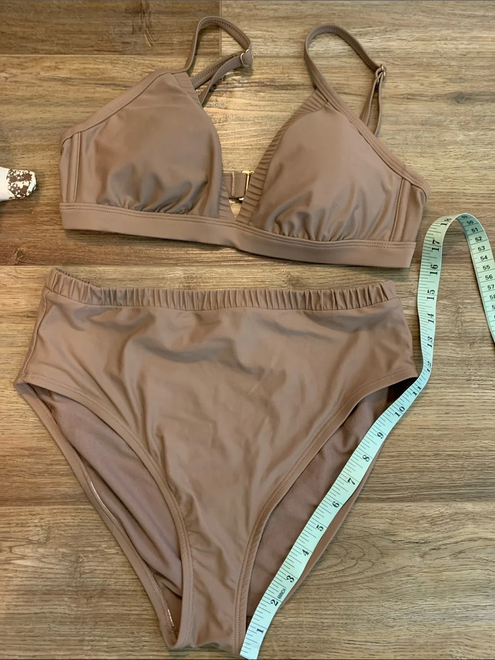 Kona Sol Taupe High-Waist Triangle Bikini Set size -M